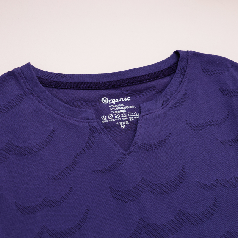 Organic涼感七分袖上衣(波浪紋)(深紫)