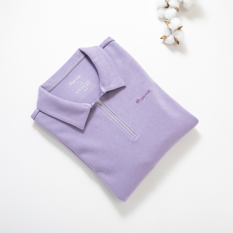 Organic女立領拉鍊上衣(紫色)