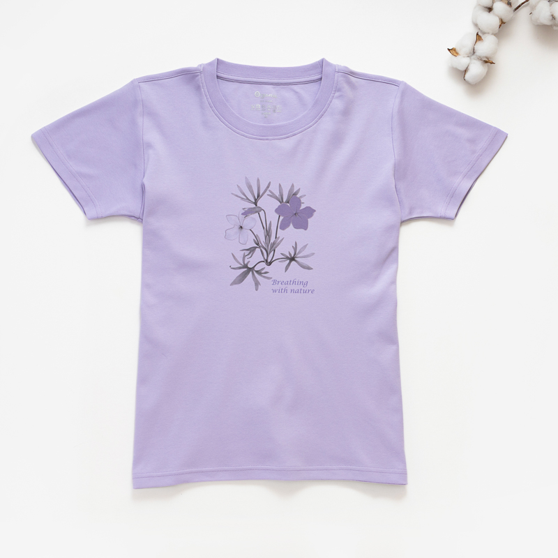 Organic女圓短T恤(素描花卉)(紫色)