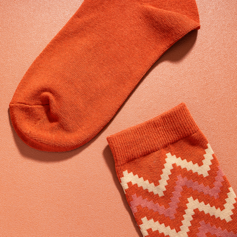 Organic提花短襪(圖騰之舞)(橘色)