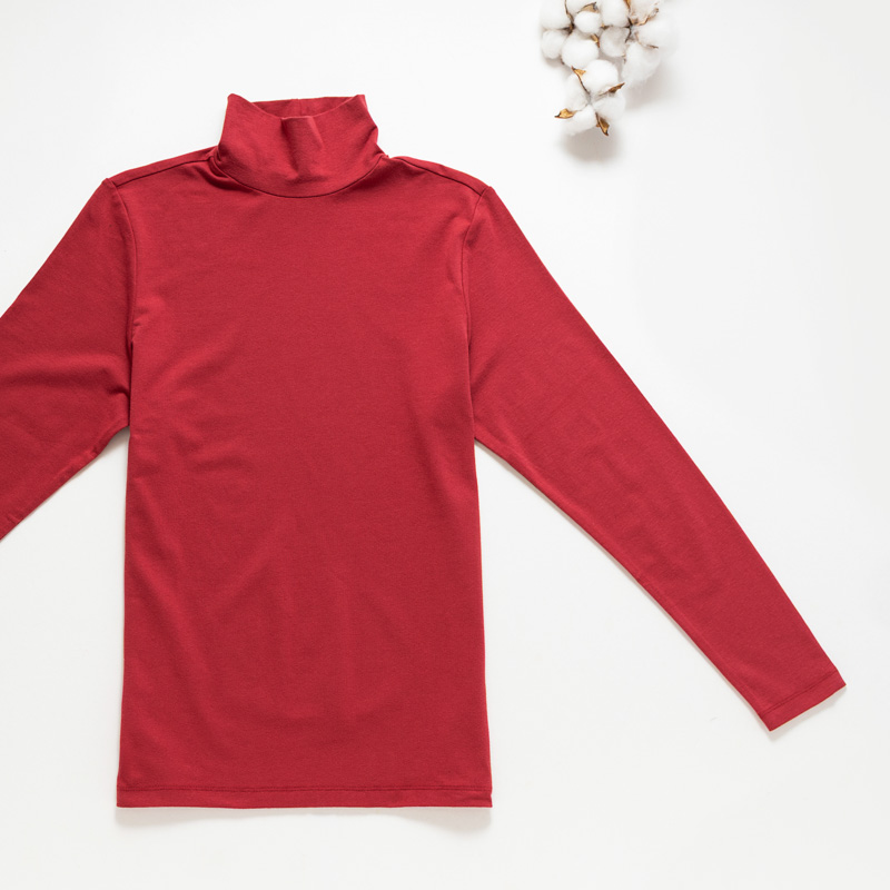 Organic女保暖半高領衫(石榴紅)