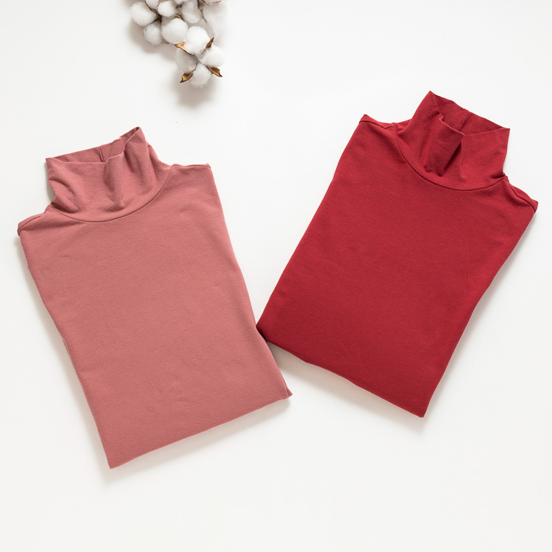 Organic女保暖半高領衫(石榴紅)