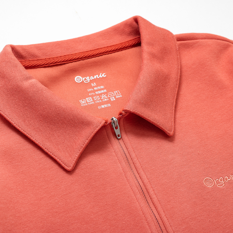 Organic女立領拉鍊上衣(橘色)