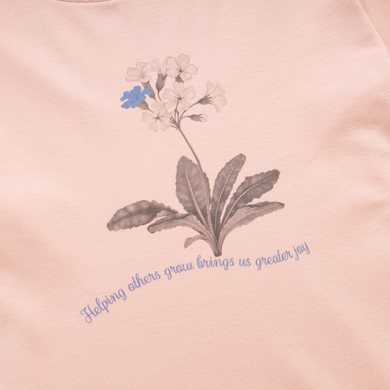 Organic女圓短T恤(素描花卉)(粉色)