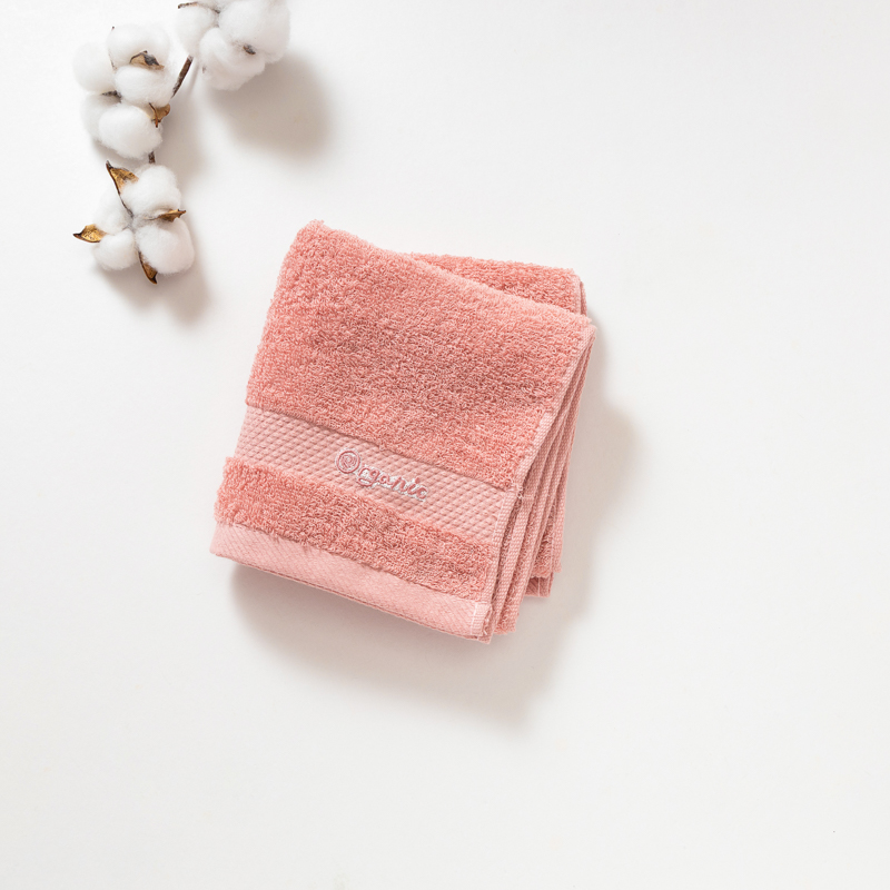 Organic平織毛巾圈洗臉巾(蜜桃粉)