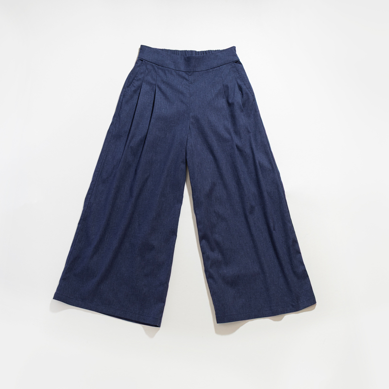 Organic女飄逸寬褲(深藍)