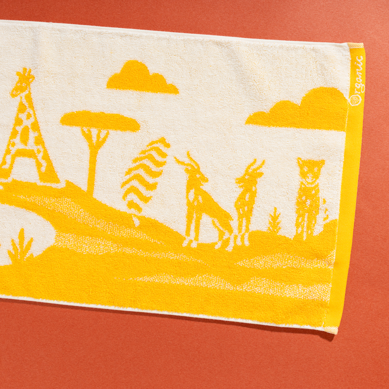 Organic有機棉洗臉巾(草原同樂)(黃/白)