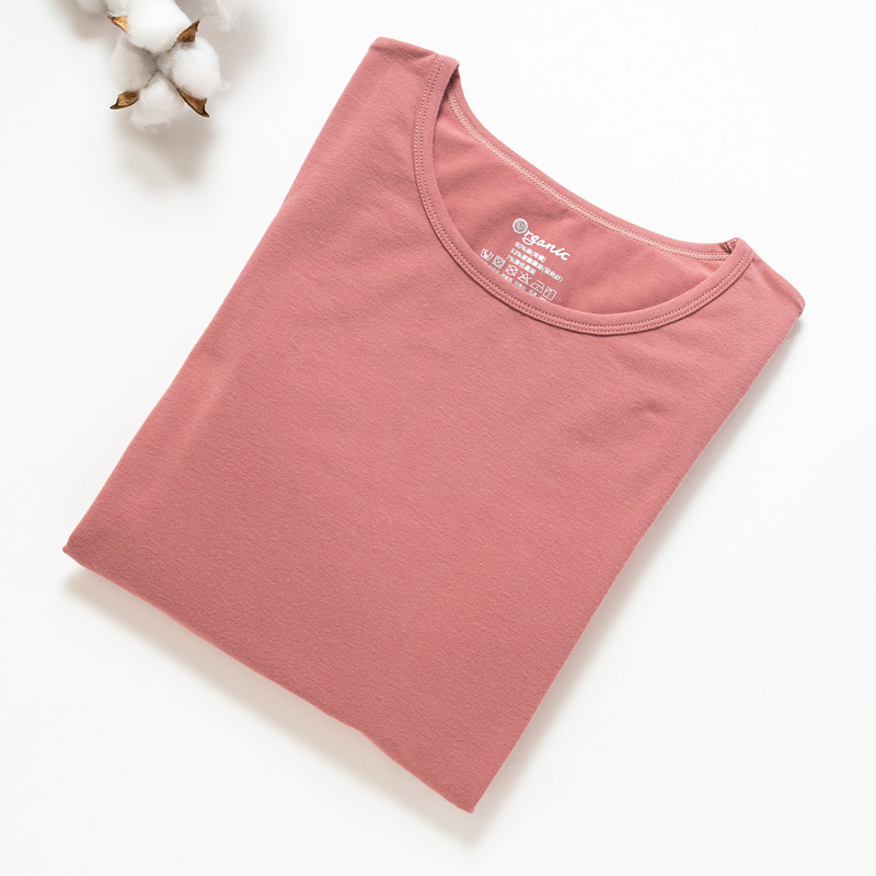 Organic女保暖圓領衫(荔枝粉)