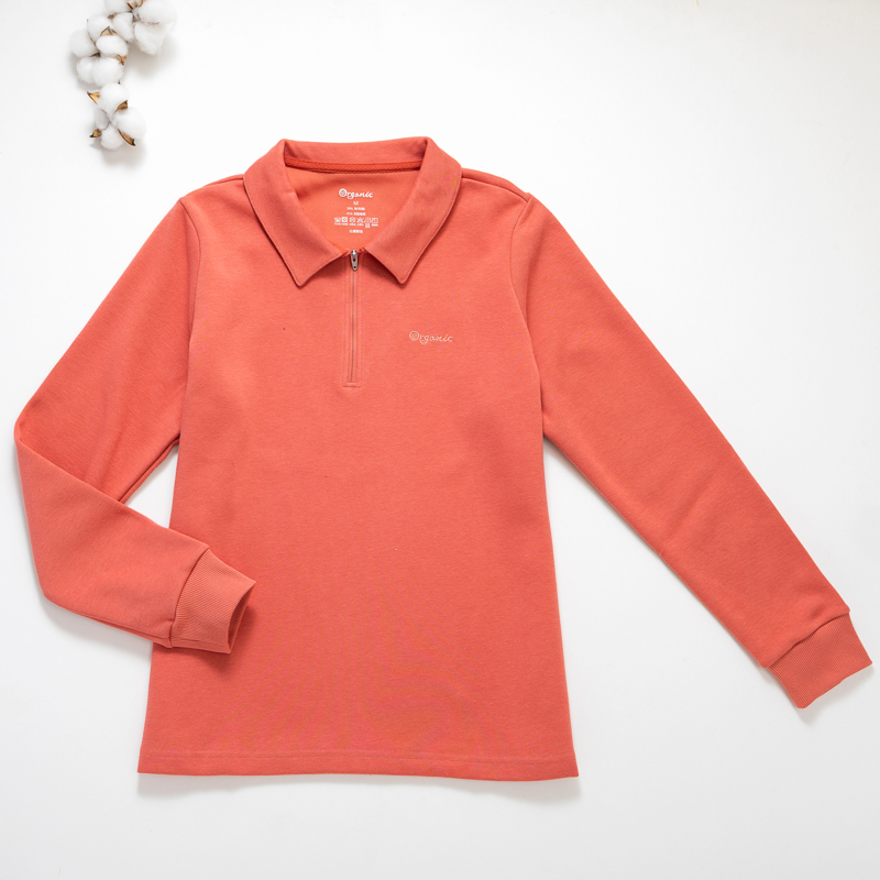 Organic女立領拉鍊上衣(橘色)