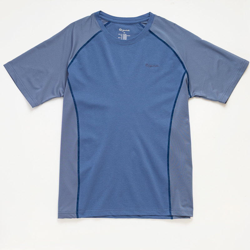 Organic拼接男圓短T恤 (鳳梨涼感)(中藍)