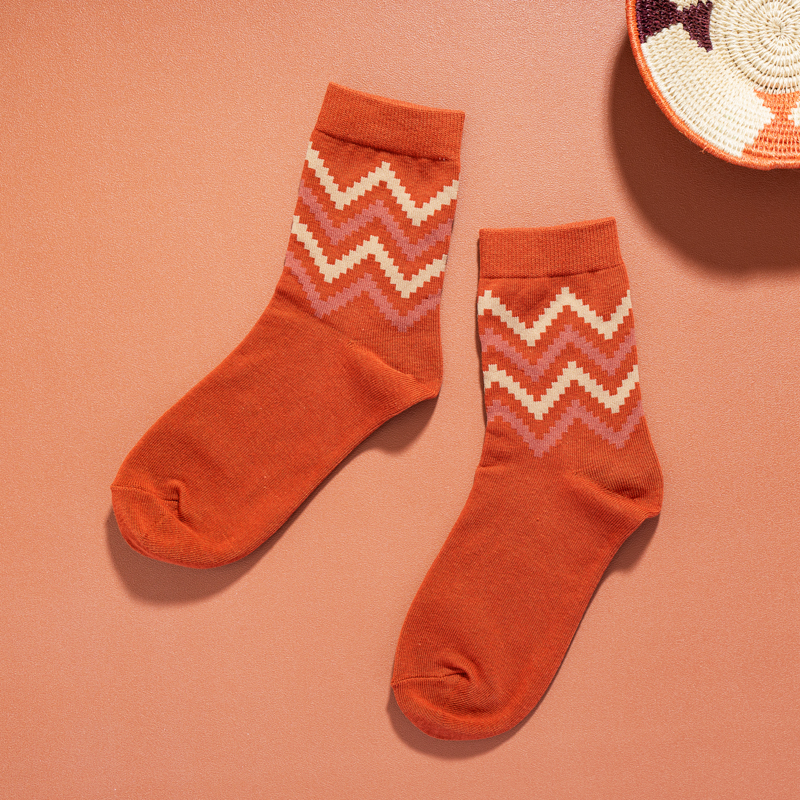 Organic提花短襪(圖騰之舞)(橘色)