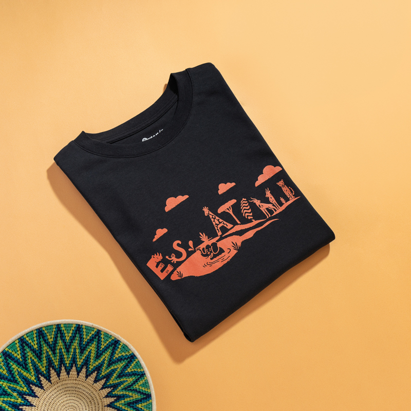 Organic圓短T恤-草原同樂(黑色)