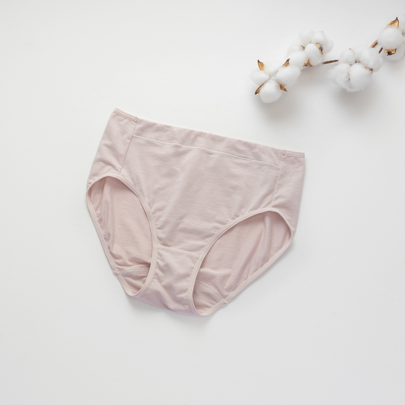 Organic雲柔女中腰平口內褲(涼感環保)(粉芋色)