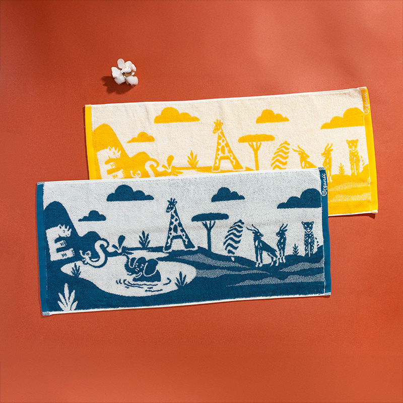 Organic有機棉洗臉巾(草原同樂)(藍綠/白)