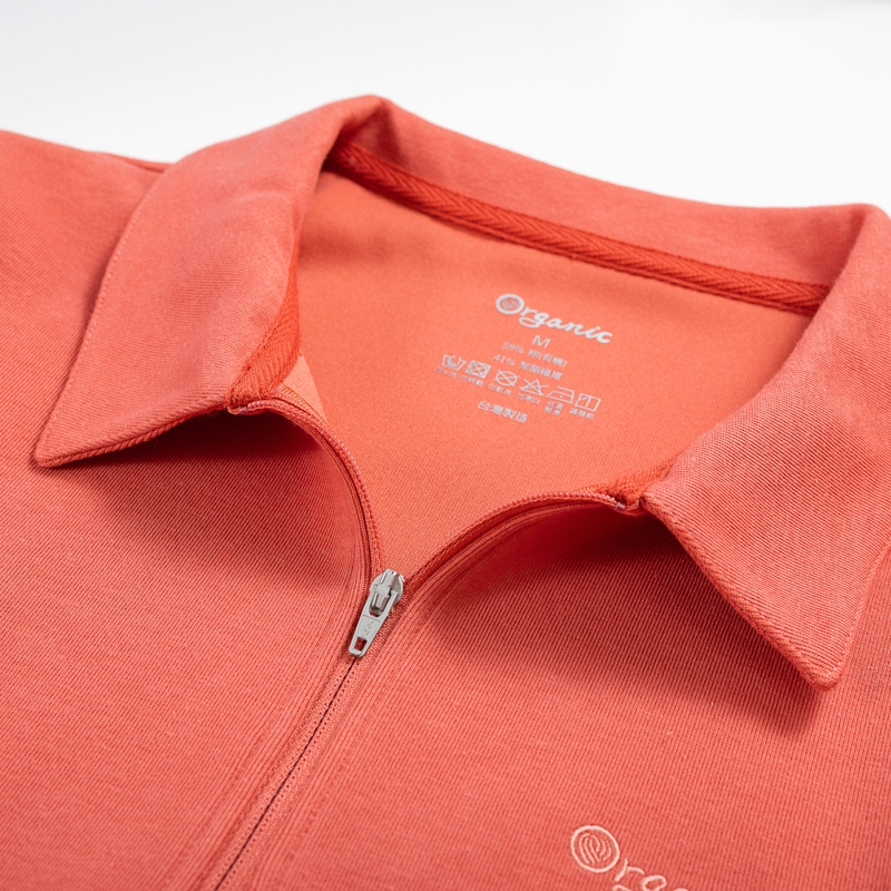 Organic女立領拉鍊上衣(橘色)