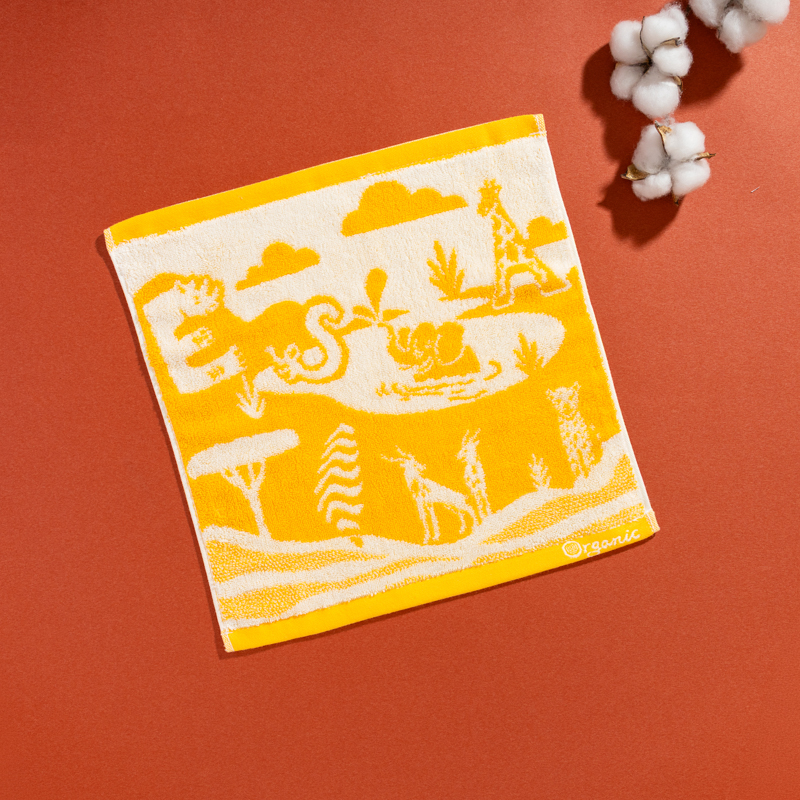 Organic有機棉小方巾-草原同樂-黃/白