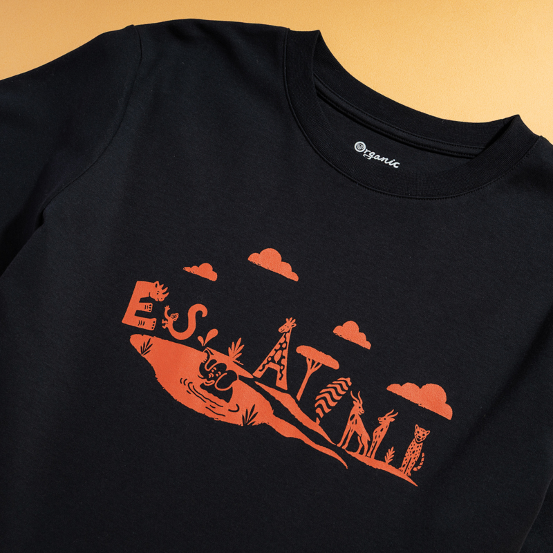 Organic圓短T恤-草原同樂(黑色)