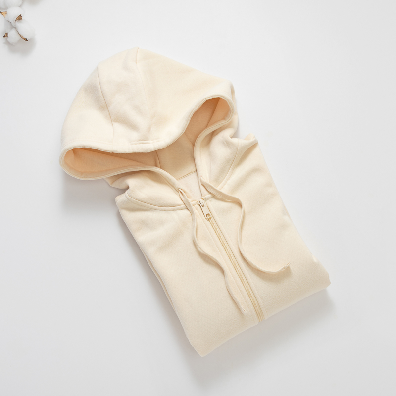 Organic女刷毛連帽外套(奶油白)