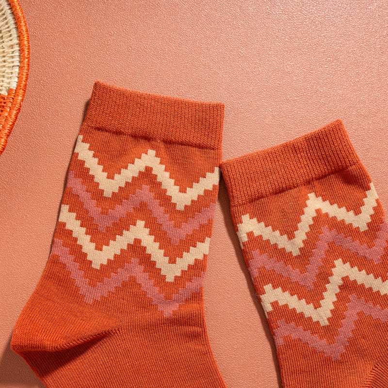 Organic提花短襪(圖騰之舞)(橘色)