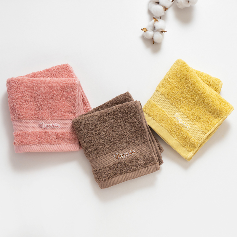 Organic平織毛巾圈小方巾(蜜桃粉)