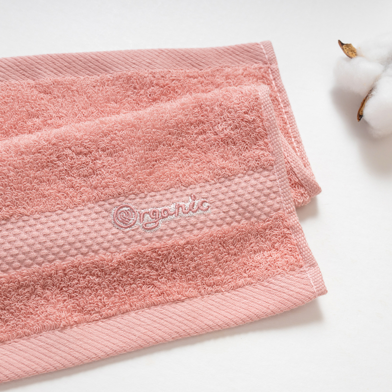 Organic平織毛巾圈小方巾(蜜桃粉)