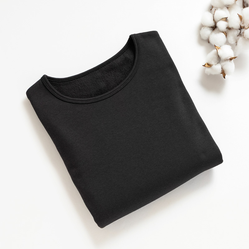 Organic女保暖圓領衫(推毛)(黑色)