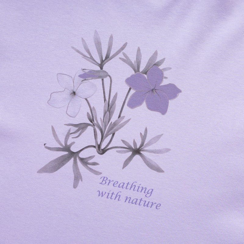 Organic女圓短T恤(素描花卉)(紫色)