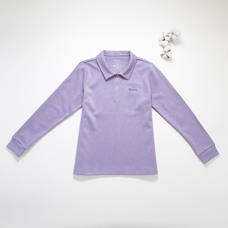 Organic女立領拉鍊上衣(紫色)